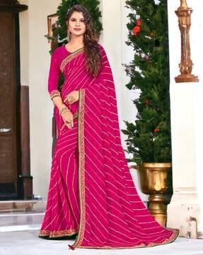 women leheriya print saree with contrast border