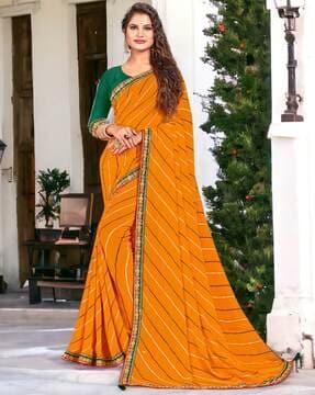 women leheriya print saree with contrast border