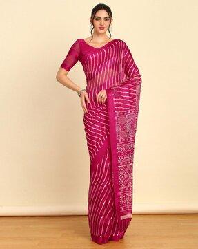 women leheriya print saree with contrast border