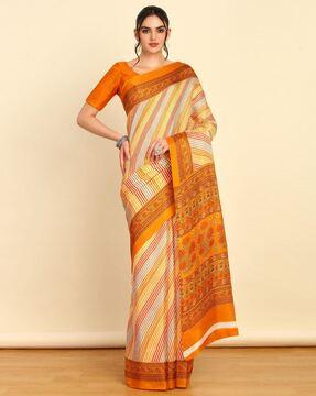 women leheriya print saree with contrast border