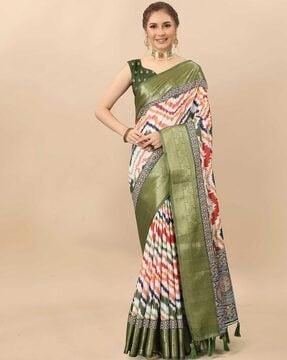 women leheriya print soft silk saree