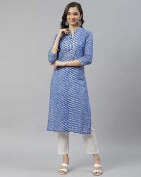 women leheriya print straight kurta