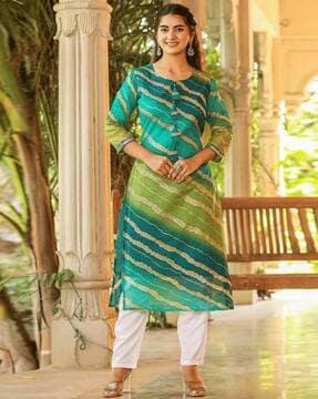 women leheriya print straight kurta