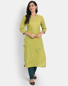 women leheriya print straight kurta