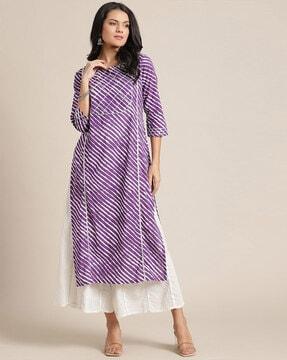 women leheriya print straight kurta