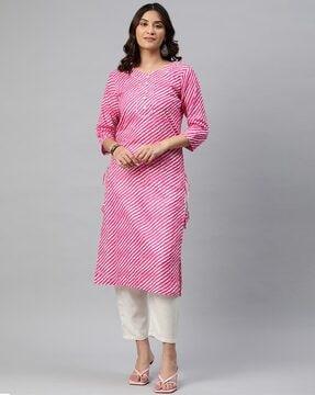 women leheriya print straight kurta