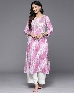 women lehriya print straight kurta