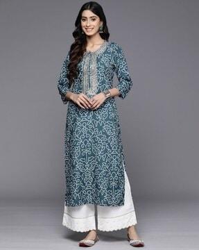 women lehriya print straight kurta