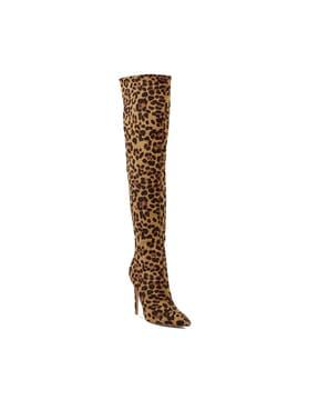 women leopard print knee-length boots