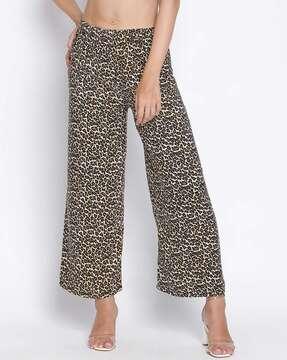 women leopard print relaxed fit trousers with elasticated waistband