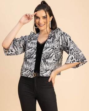 women leopard printed shrug with open-front