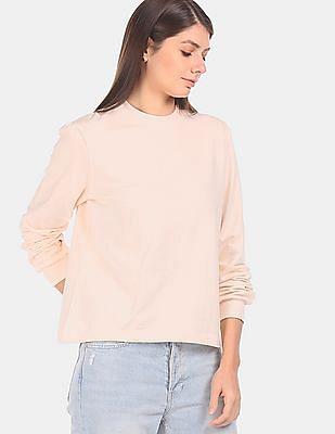 women light beige crew neck solid sweatshirt