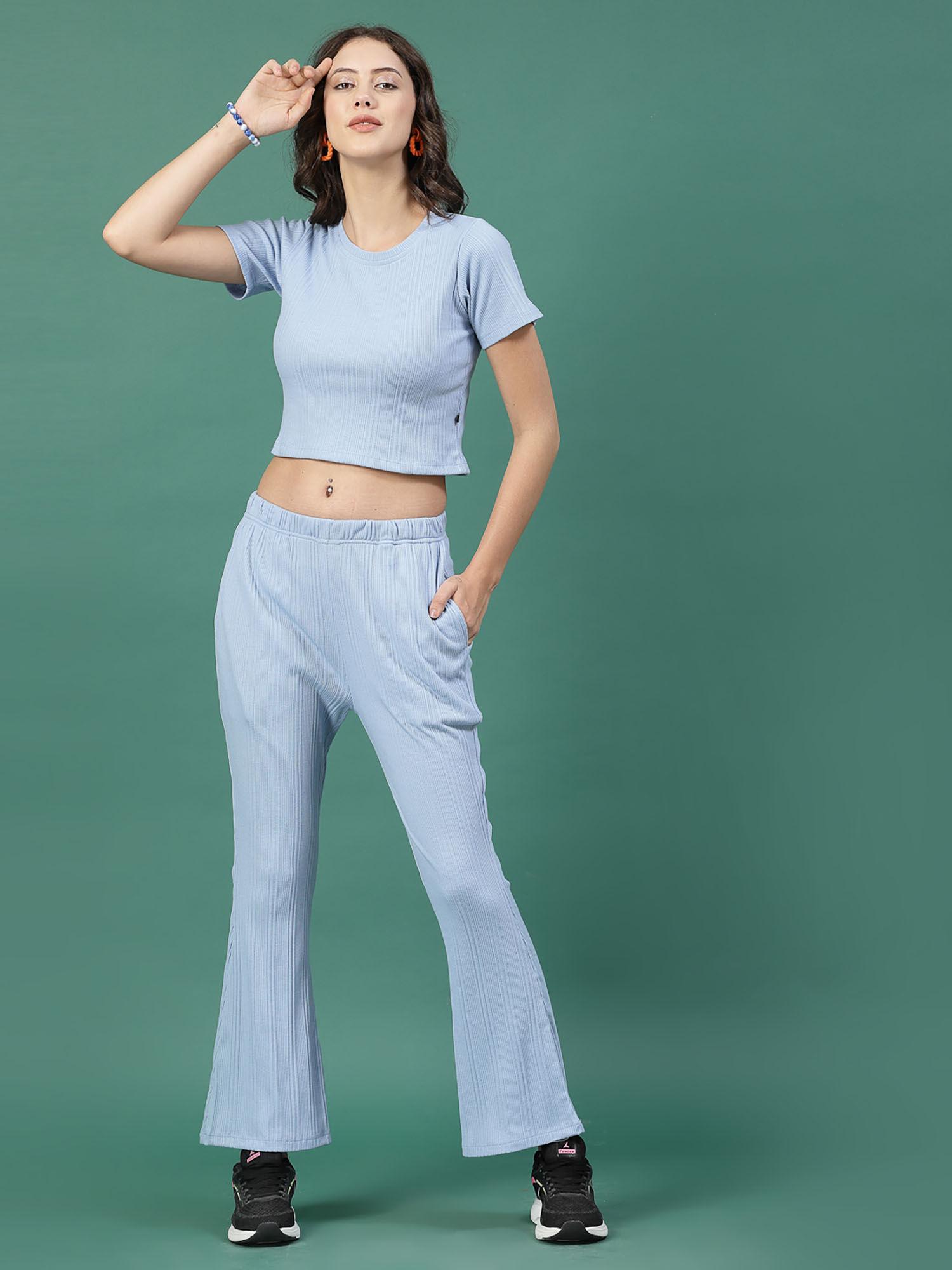 women light blue drop needle top and trousers (set of 2)