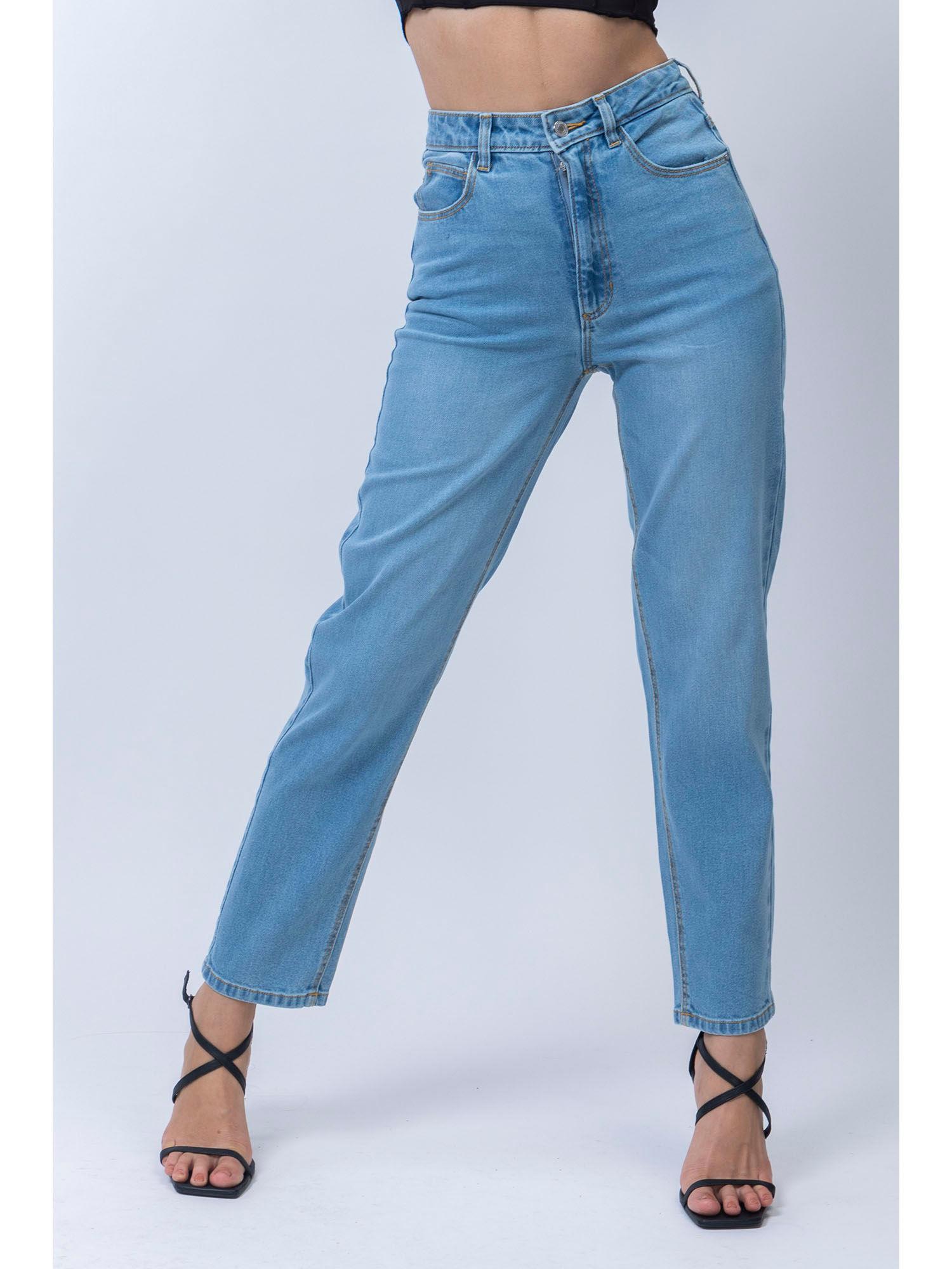 women light blue high rise mom jeans