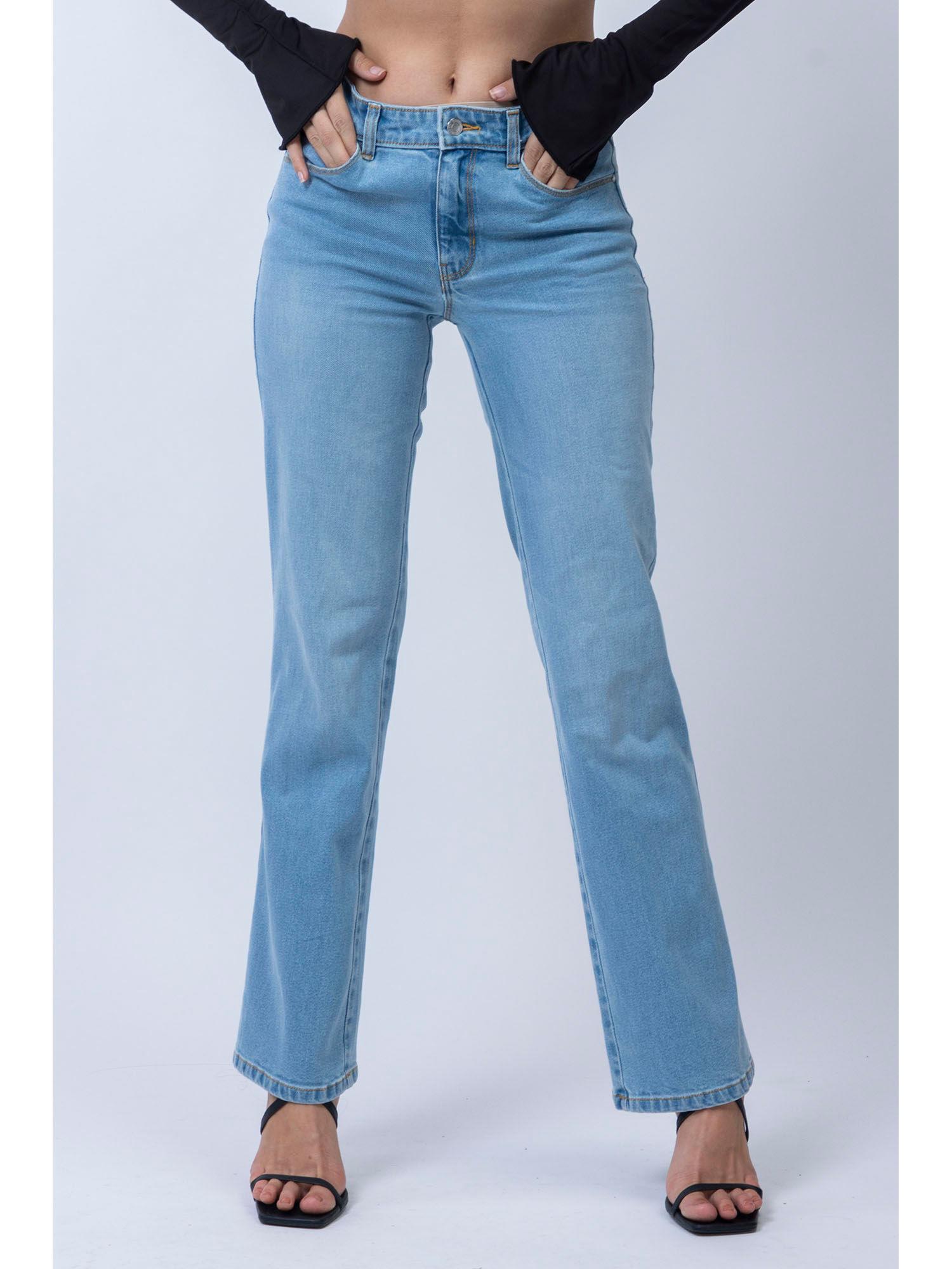 women light blue mid rise straight fit denim