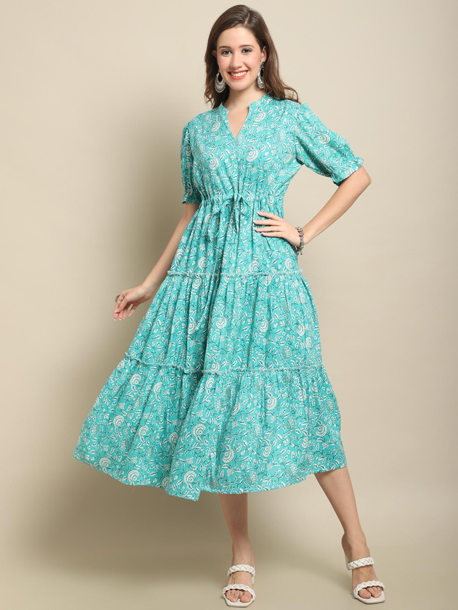 women light blue rayon printed dress