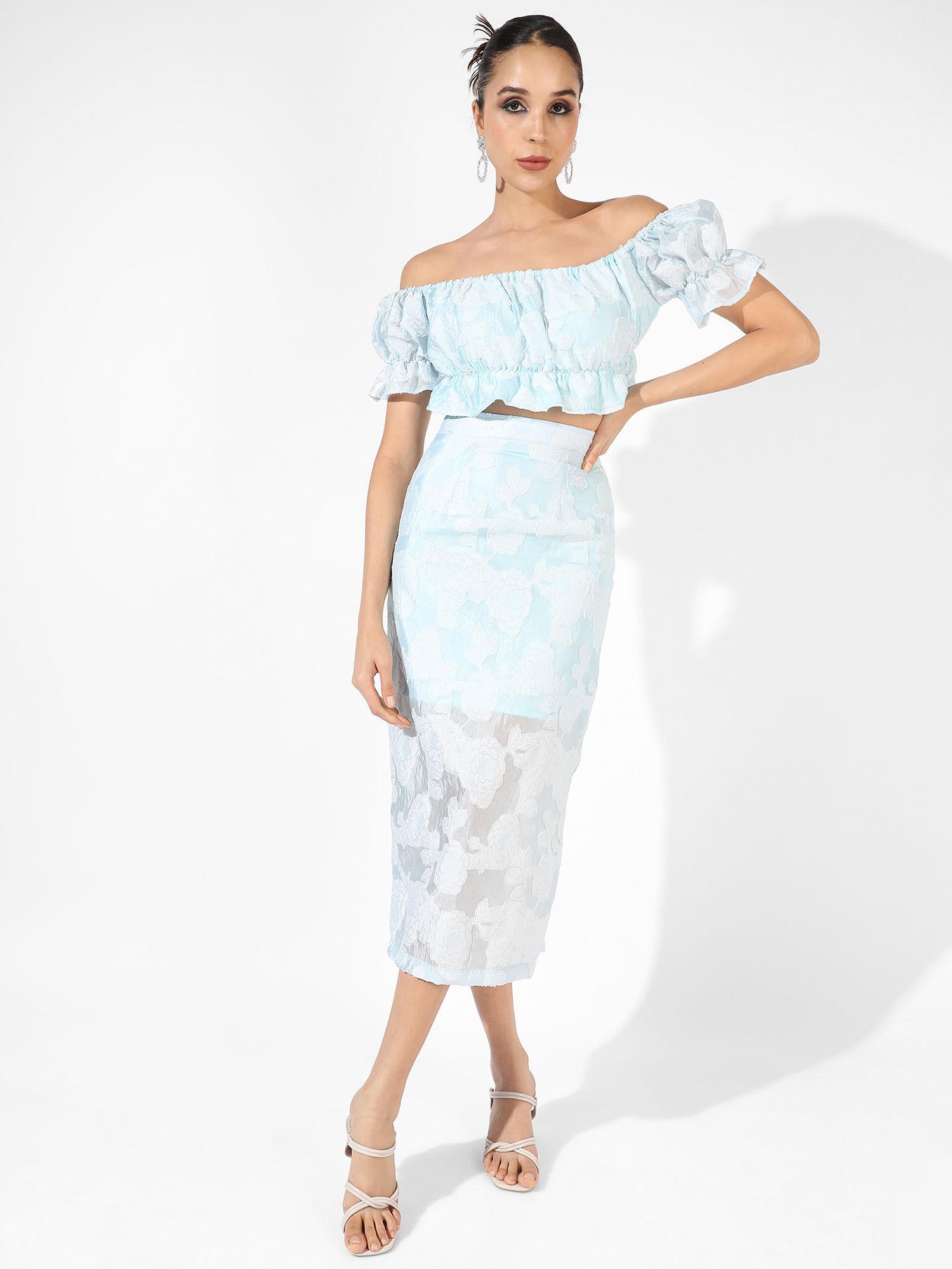 women light blue ruffled co-ord (set of 2)