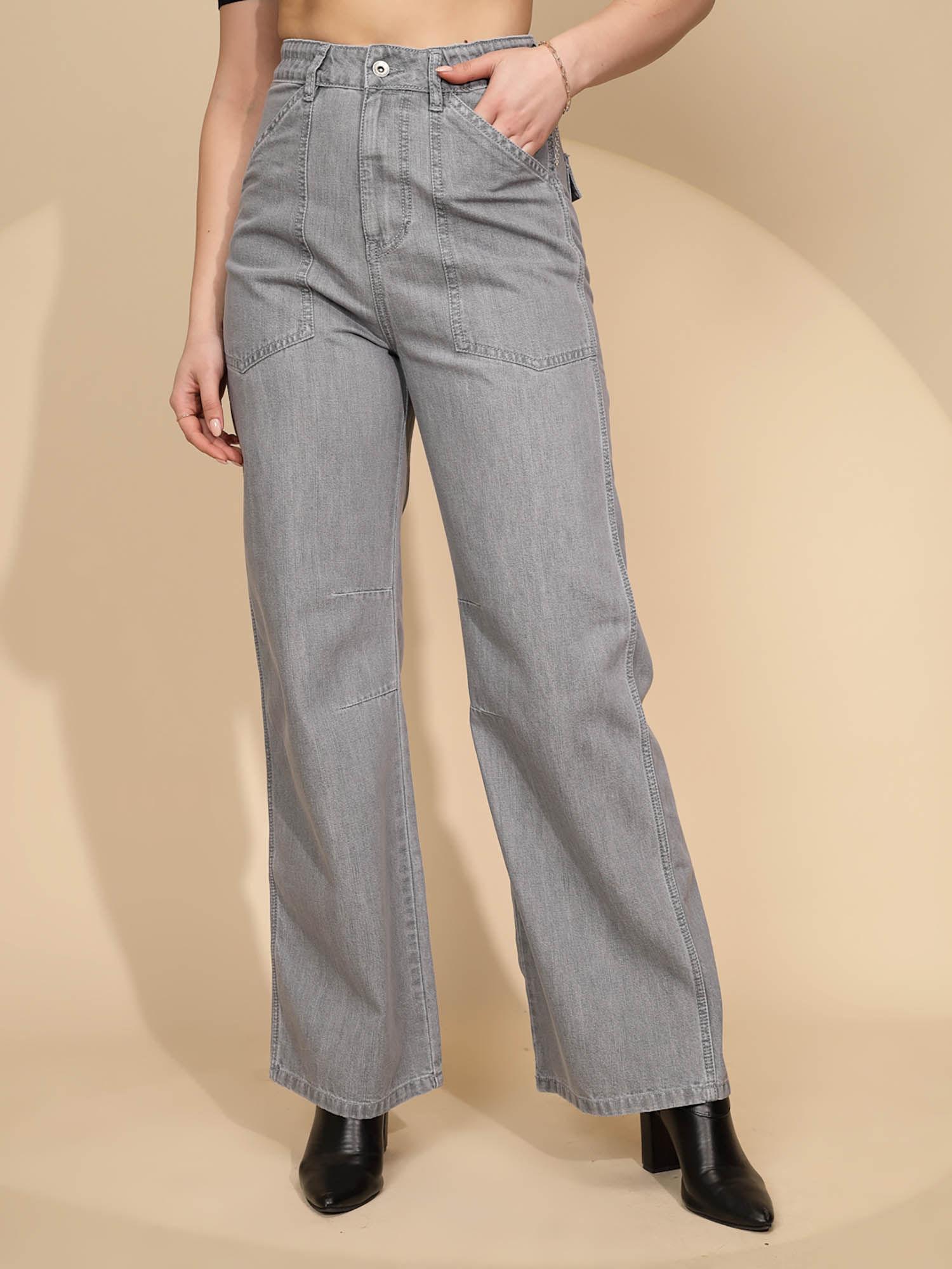 women light grey solid full length jeans