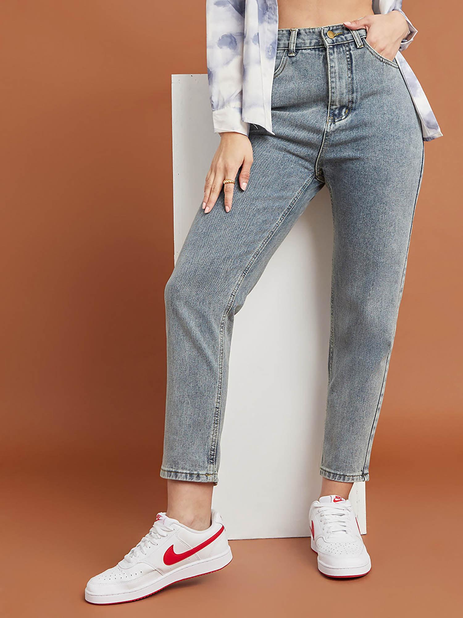 women light grey vintage high rise mom jeans