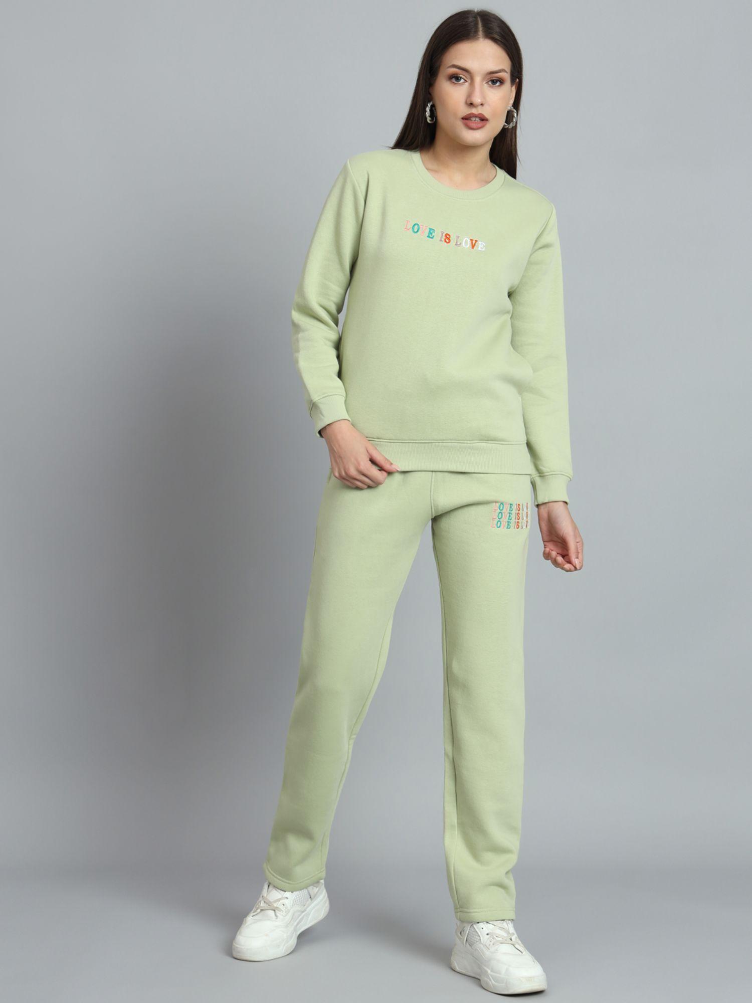 women light pista fleece round neck sweatshirt and pant (set of 2)