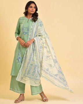 women light printed kurta parallel pants dupatta set