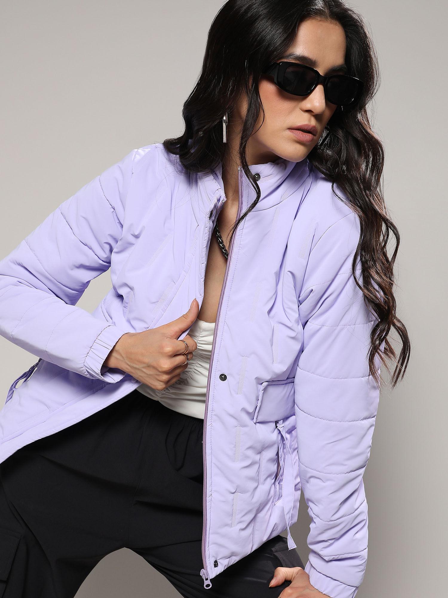 women light purple bar quilted puffer jacket