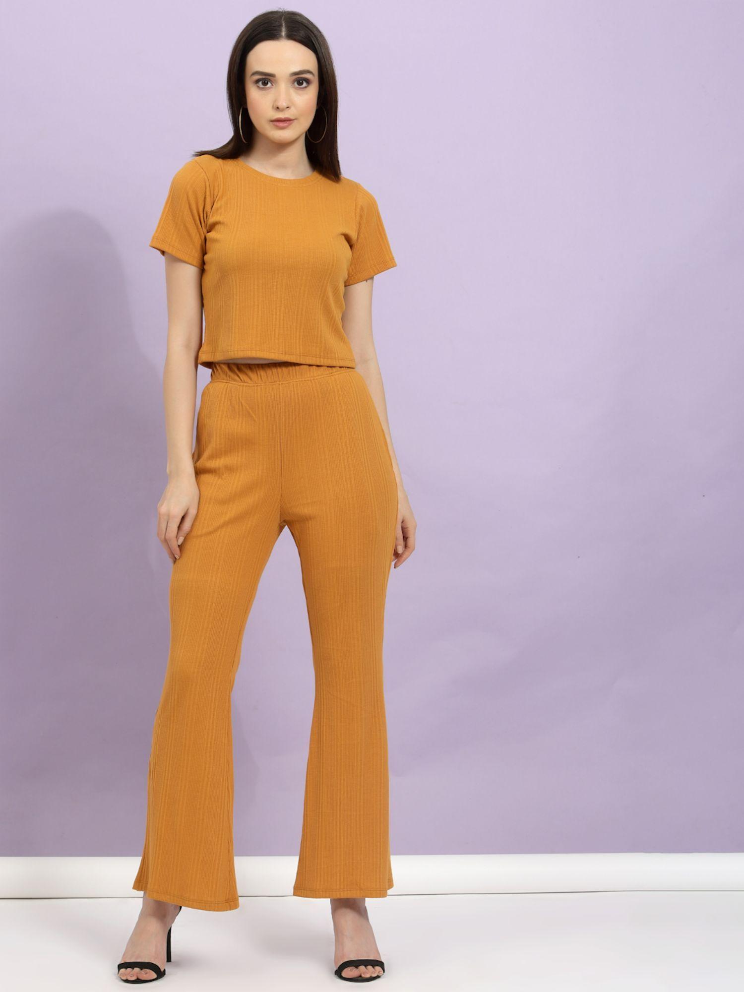 women light rust drop needle rib knit co-ord