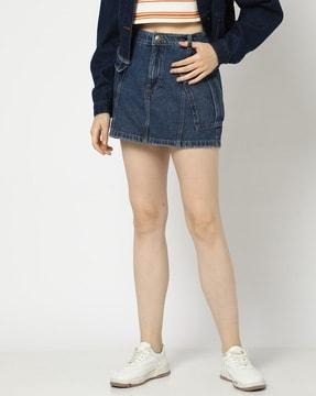 women light-wash a-line cargo denim skirt