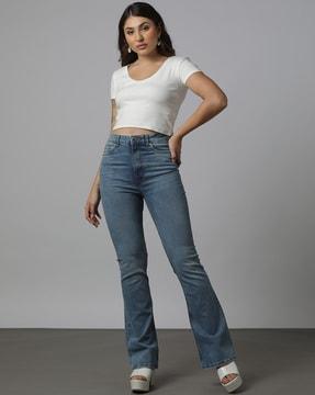 women light-wash high-rise flared jeans