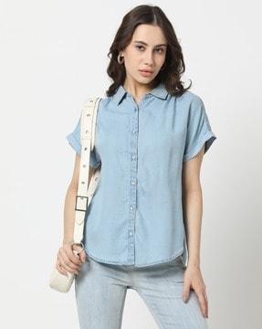 women light-wash relaxed fit shirt