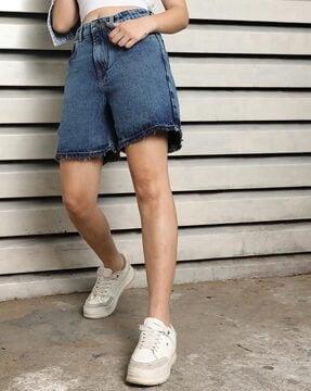 women light washed denim shorts