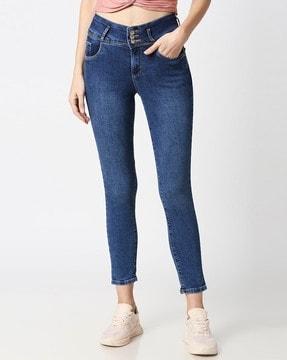 women lightly washed ankle-length skinny jeans