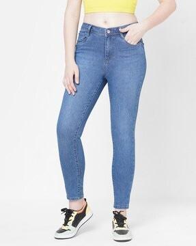 women lightly washed ankle-length super skinny jeans