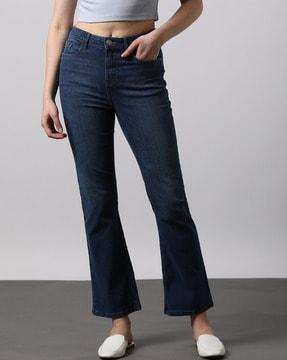 women lightly washed bootcut jeans