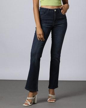 women lightly washed bootcut jeans