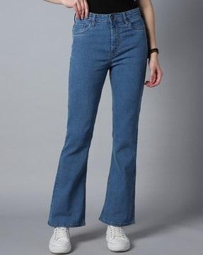 women lightly washed bootcut jeans