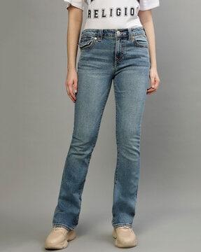 women lightly washed bootcut jeans