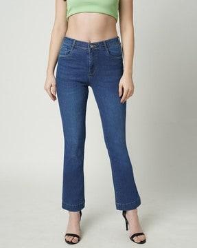 women lightly washed bootcut jeans
