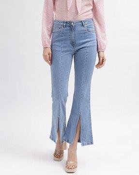 women lightly washed bootcut jeans