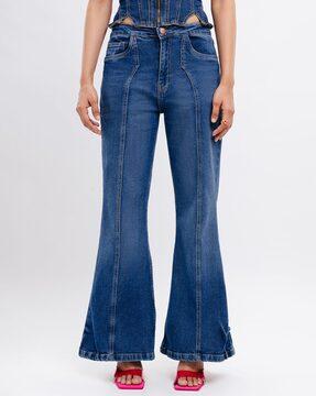 women lightly washed bootcut jeans