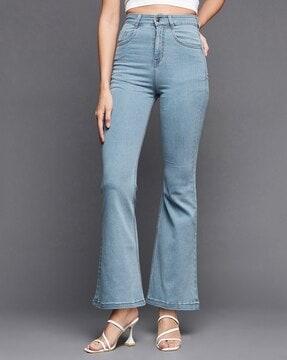 women lightly washed bootcut jeans