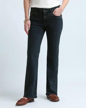 women lightly washed bootcut jeans