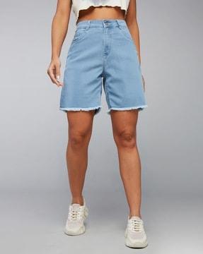 women lightly washed denim shorts