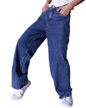 women lightly washed high-rise baggy jeans