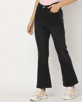 women lightly washed high-rise bootcut jeans