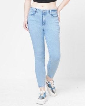 women lightly washed high-rise skinny fit jeans