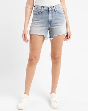 women lightly washed regular fit denim shorts