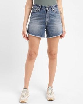 women lightly washed regular fit denim shorts