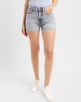 women lightly washed regular fit denim shorts