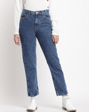 women lightly washed relaxed fit jeans